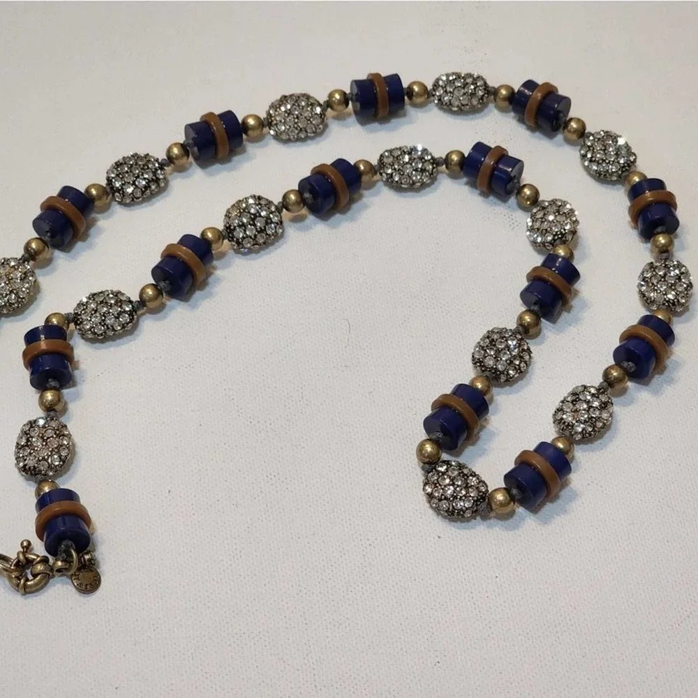 J. Crew navy‎ and bronze jeweled long necklace